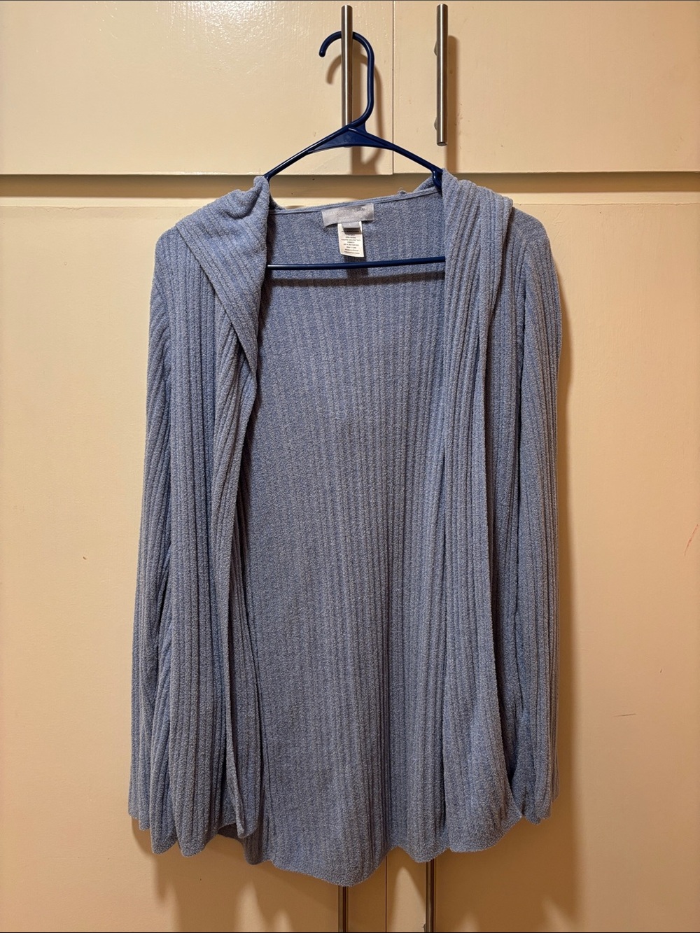 Barefoot Dreams Ribbed Hooded Open Front Cardigan - Light Blue